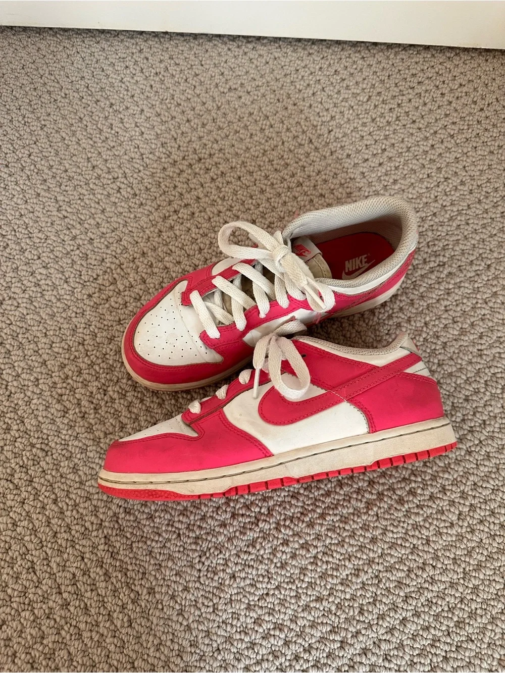 Kids Nike Dunk Low Pink White Athletic Sneakers 3